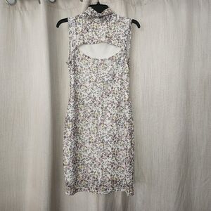 AFRM MACY mock Neck Mesh Floral Dress, Sheer With Lining, Front Cut Out Size Med